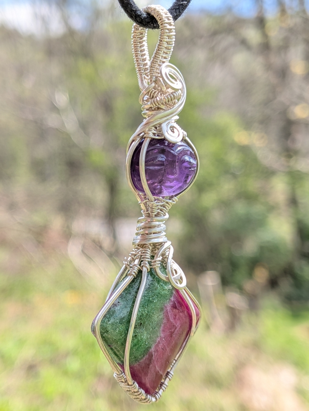 Rare-Sterling Silver-Artisan Pendant-Carved Amethyst-Designer Gemstones - Picture 9 of 16